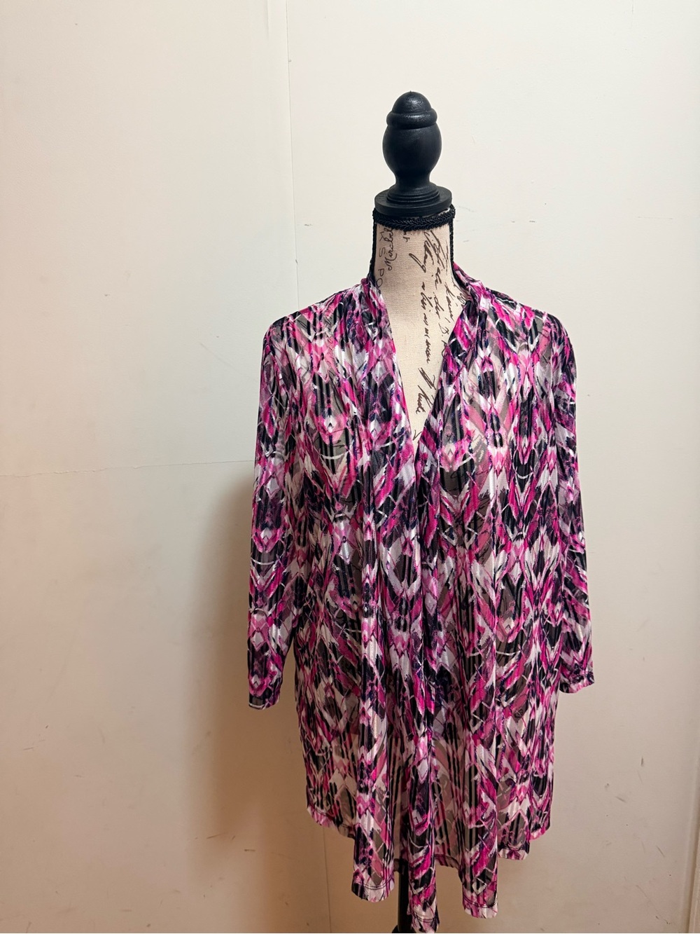 Jones Studio Pink and Black Patterned V-Neck Tunic